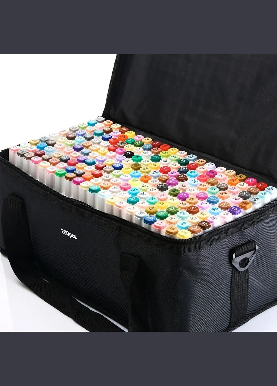 Маркери набір Smooth 200 шт двосторонні спиртові для малювання, скетчів+Підставка блакитна під маркери Touch (344573552)