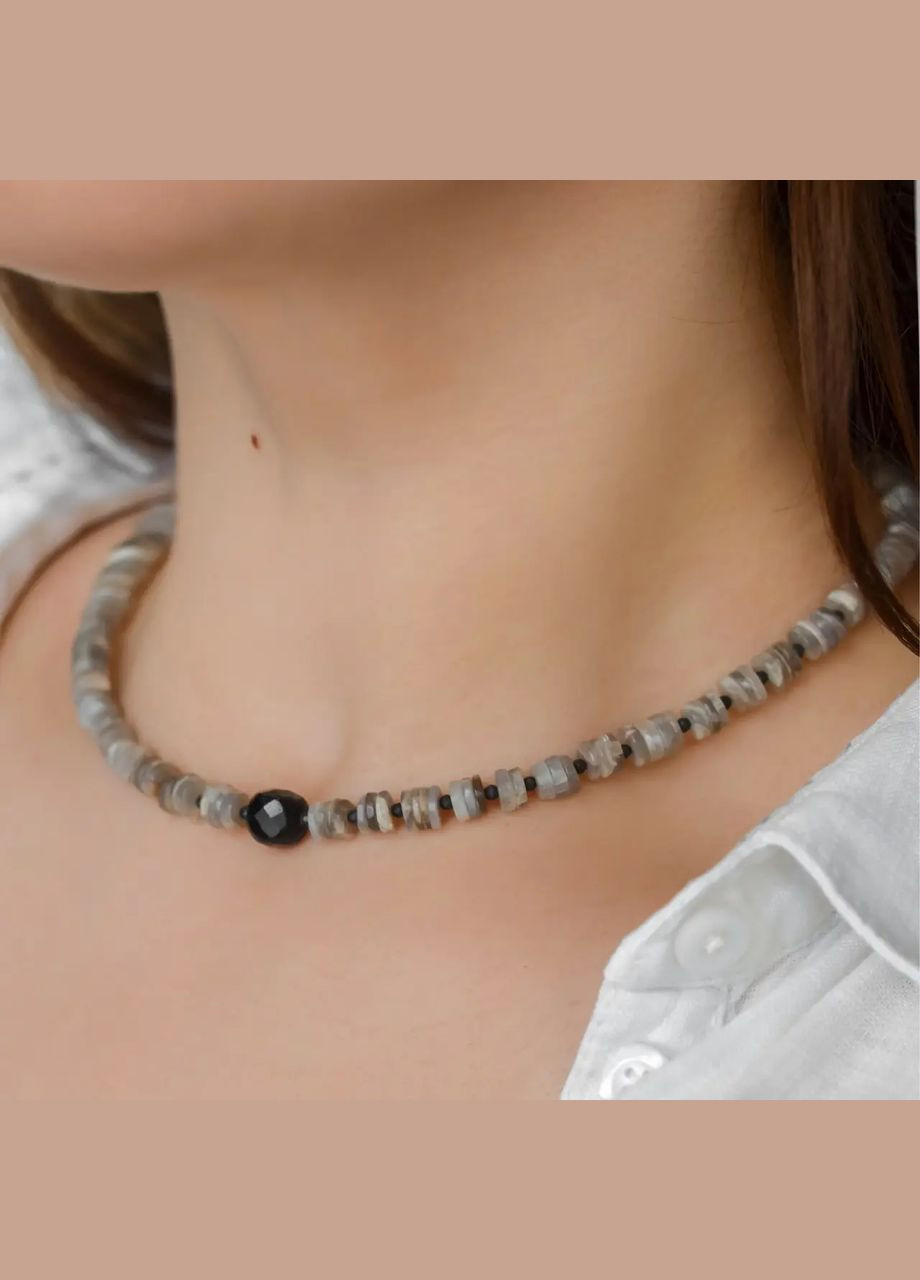 Чокер натуральный Селенит, Шунгит и Турмалин Шерл фур-ра гип-ный сплав цвет серебро d-9х6мм+- L-40-45см No Brand турмалин, шунгит латунь серебро (302972853)