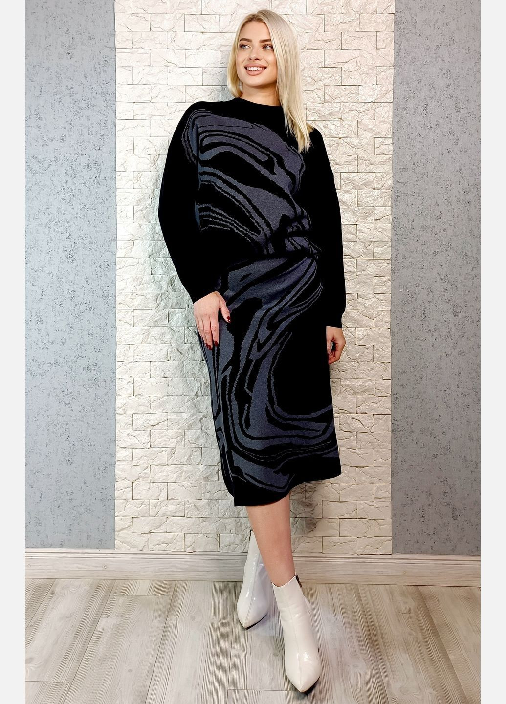 Костюм (спідниця, джемпер) di classe теплий трикотажний бавовняний (367047267)