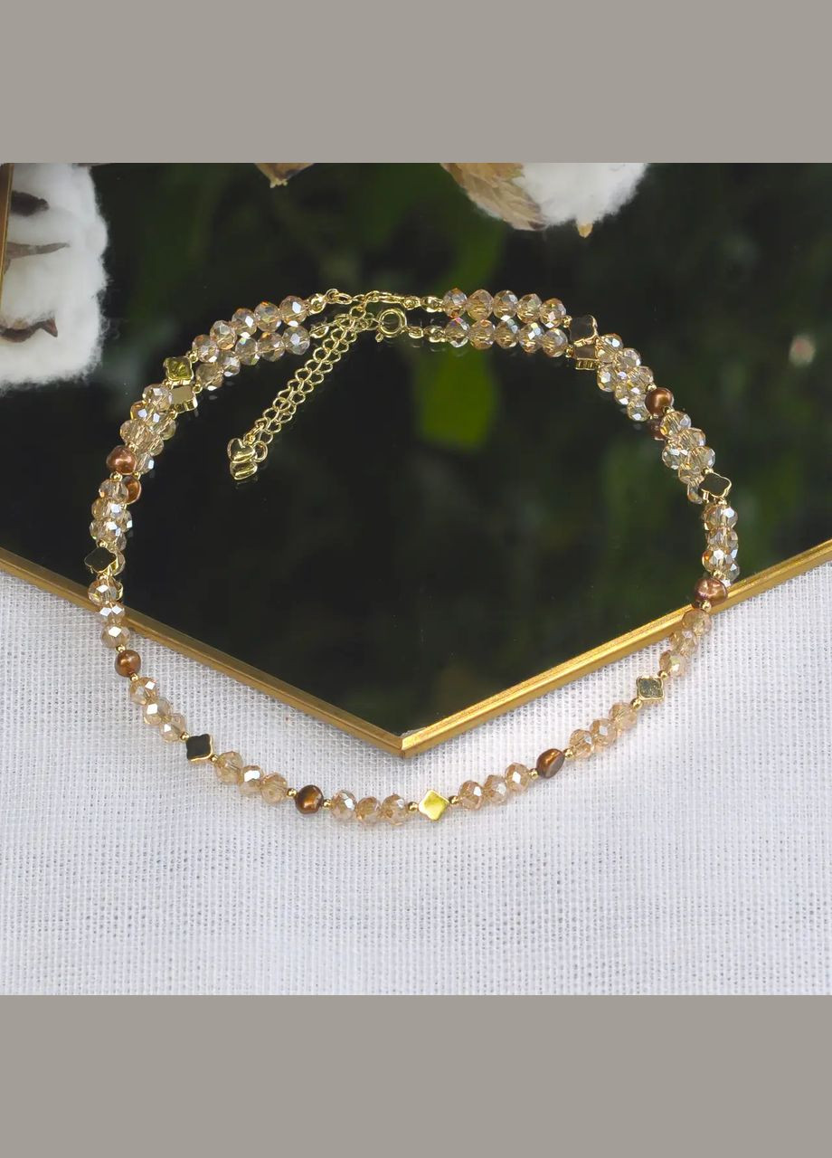 Чокер річковий Перли коричневі, чеське скло+вставка конюшина гіп-на фур-ра колір золото d-6мм L-36-41см No Brand перли (прісноводні), гематит латунь золото (301086649)