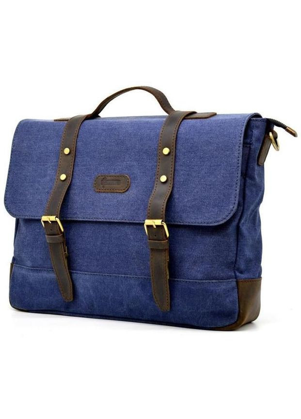 Сумка мужская из натуральной кожи и текстиля портфель в дорогу планшет для документов А4 для телефона Синий 34206 TARWA (331861741)