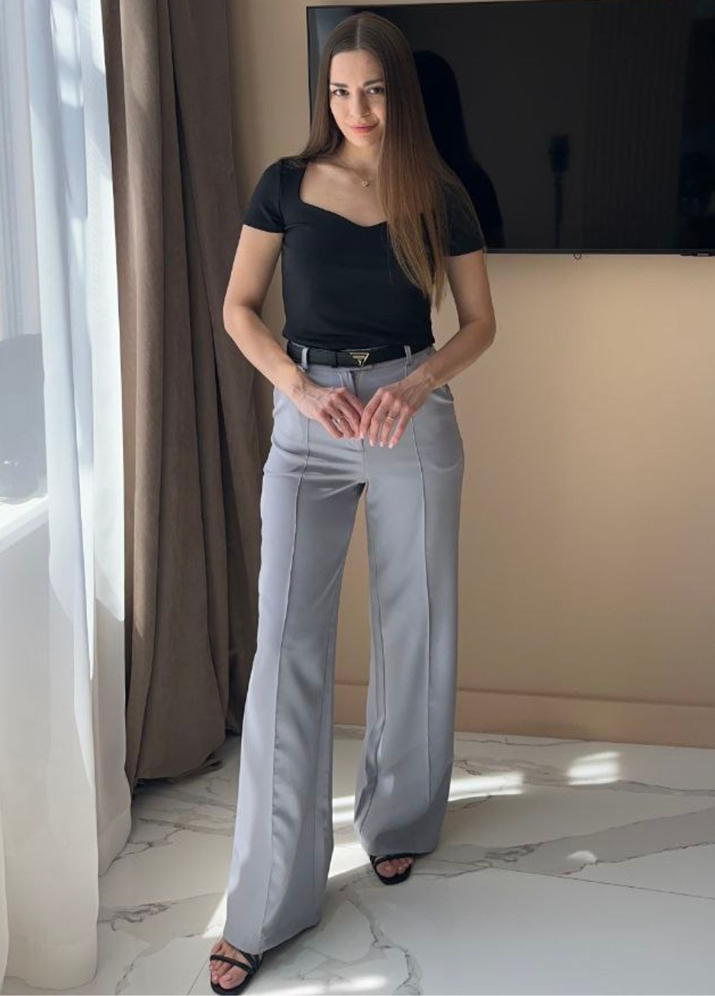 Базовые брюки палаццо высокой посадки со стрелками Tik-Tak (322671118)