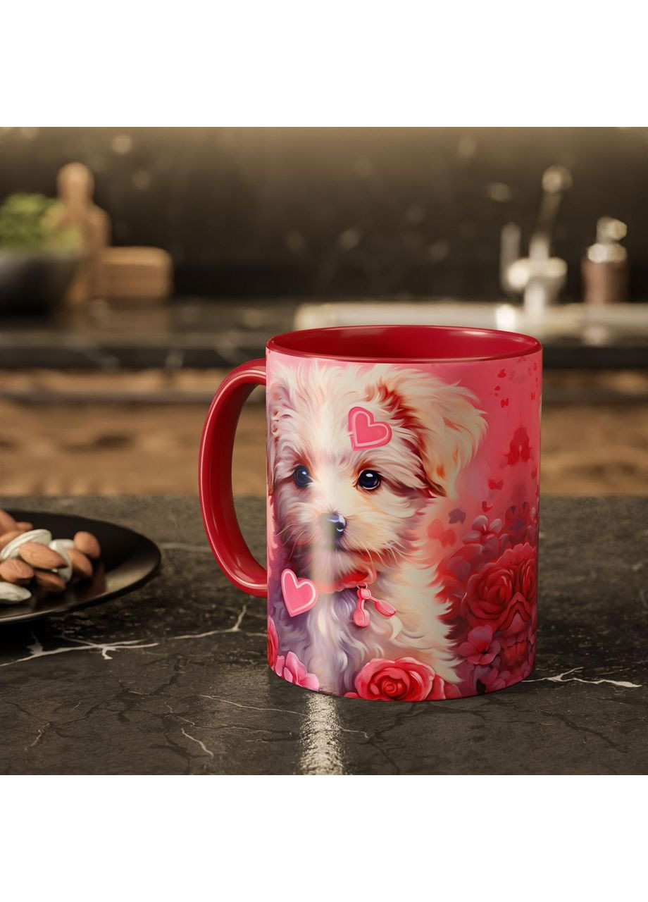 Керамічна чашка з дизайном "Песик в трояндах" No Brand (368671743)