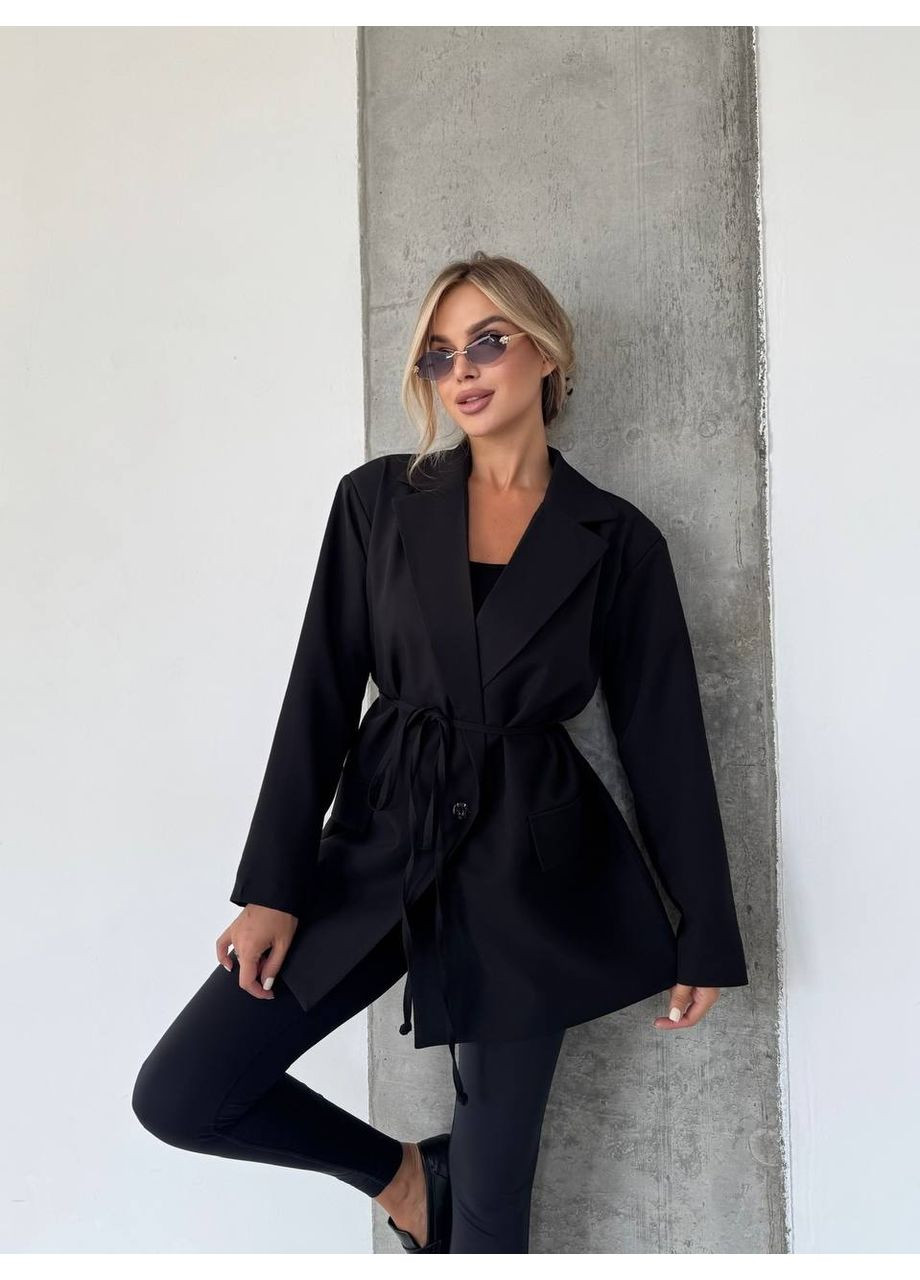 Черный женский пиджак жакет костюмная ткань, с пончиками, подкладом Україна -