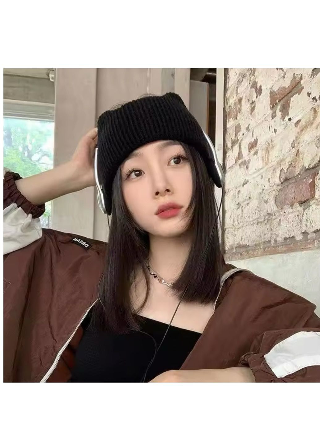 Пов'язка на голову тепла в'язана "Кошка" з вушками No Brand Пов'язка (301941583)