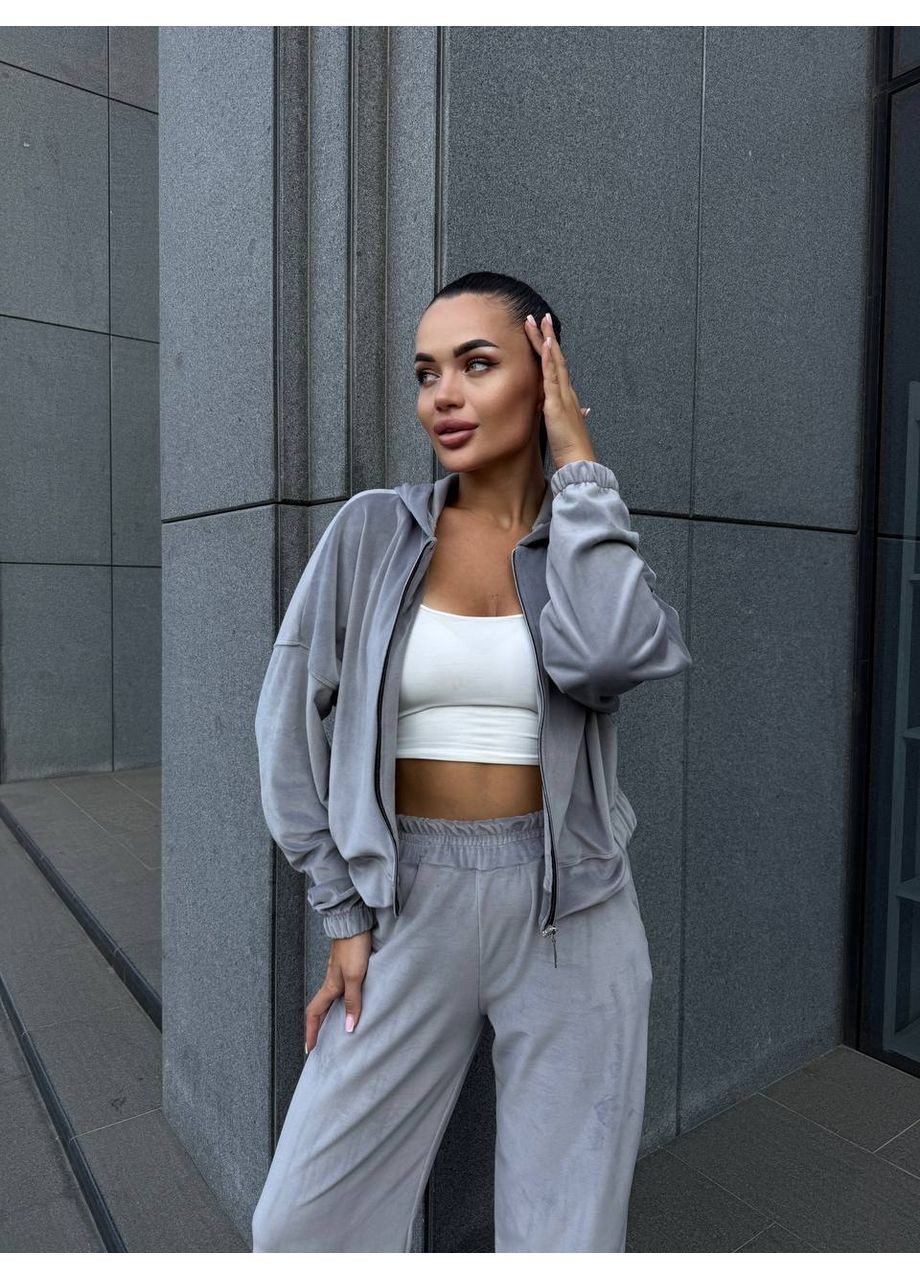 Велюровый женский костюм двойка: укороченная кофта и брюки свободного кроя MonCher (352529251)