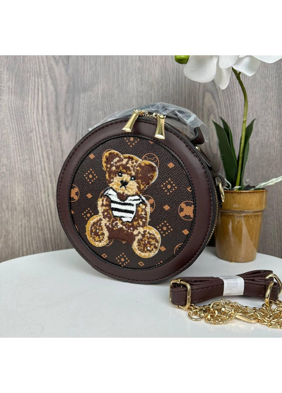 Круглая мини сумочка для девочек с мишкой из экокожи коричневая No Brand (351536750)
