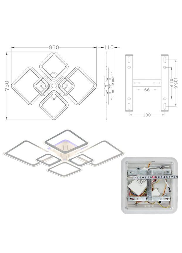 Керована світлодіодна люстра 10579 OVAL RGB 120W 7S-SMART-960x750x110-WHITE-220-IP20 ESLLSE 070001 (383585868)