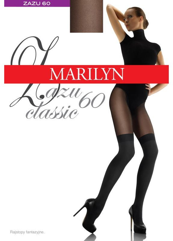 Теплые, плотные колготки с имитацией чулок 60 Den черные 1/2 Marilyn zazu classic (289869355)