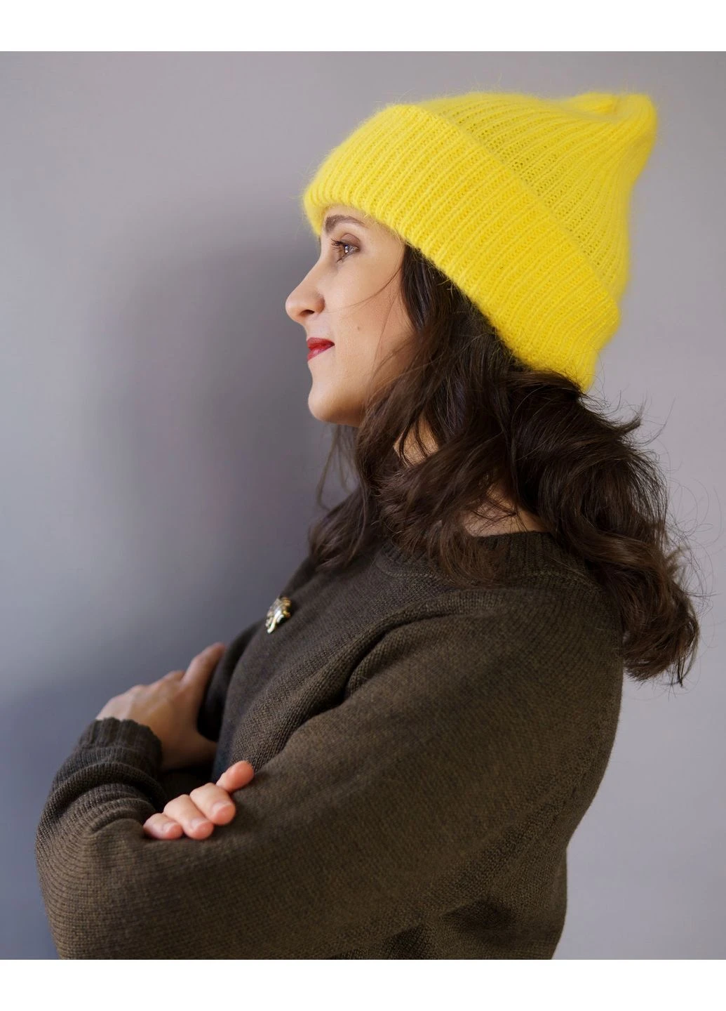 Жовта ангорова шапка біні жіноча Need to Knit (388563531)