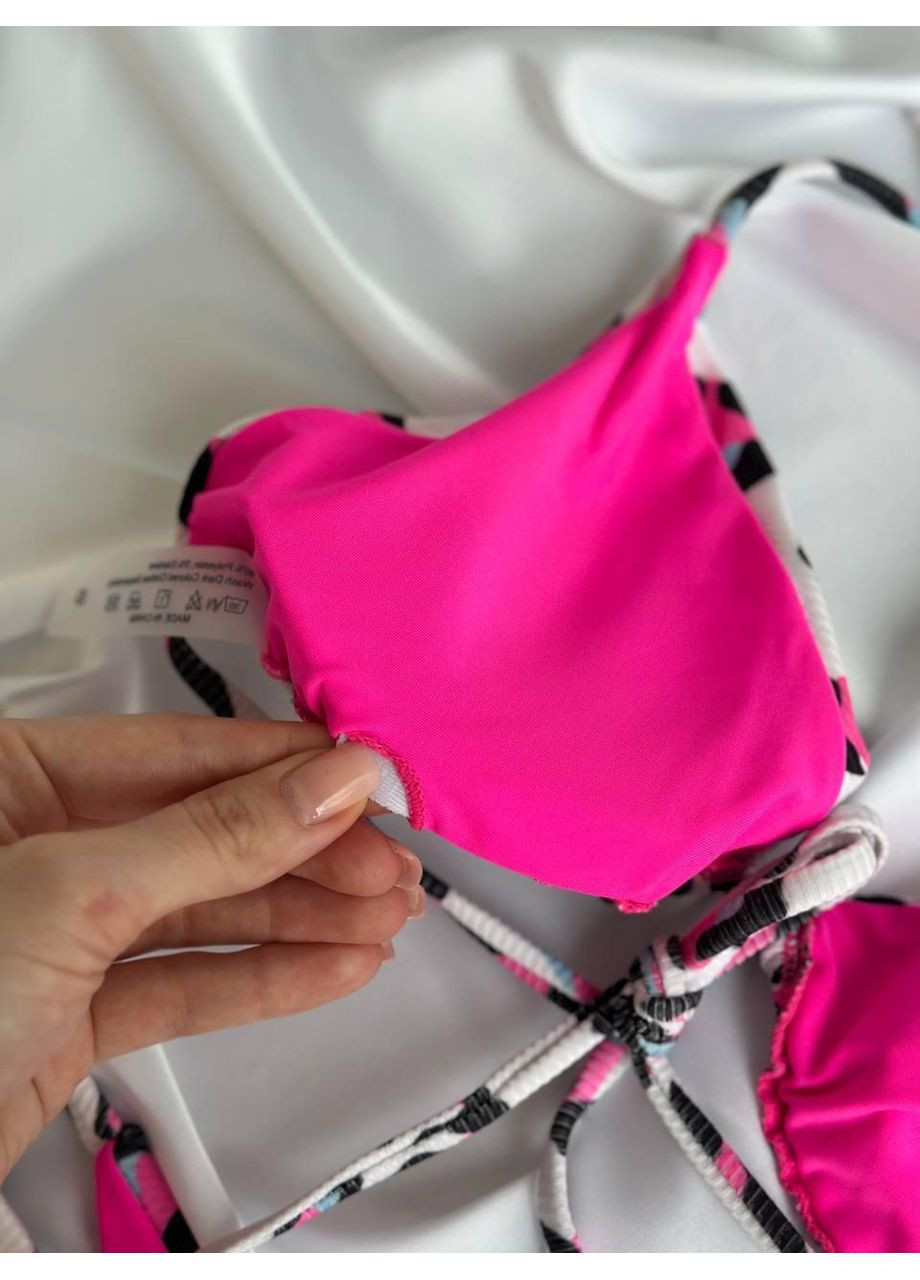 Комбинированный летний женский купальник бикини леопардовый бело-розовый / женский купальник лео треугольный топ / женский бикини купальник No Brand