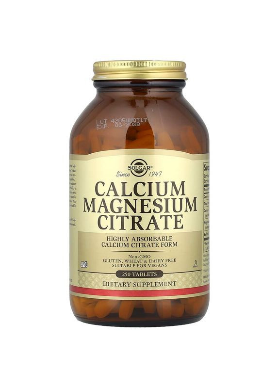 Цитрат кальция магния, Calcium Magnesium Citrate, 250 таблеток Solgar (362371502)