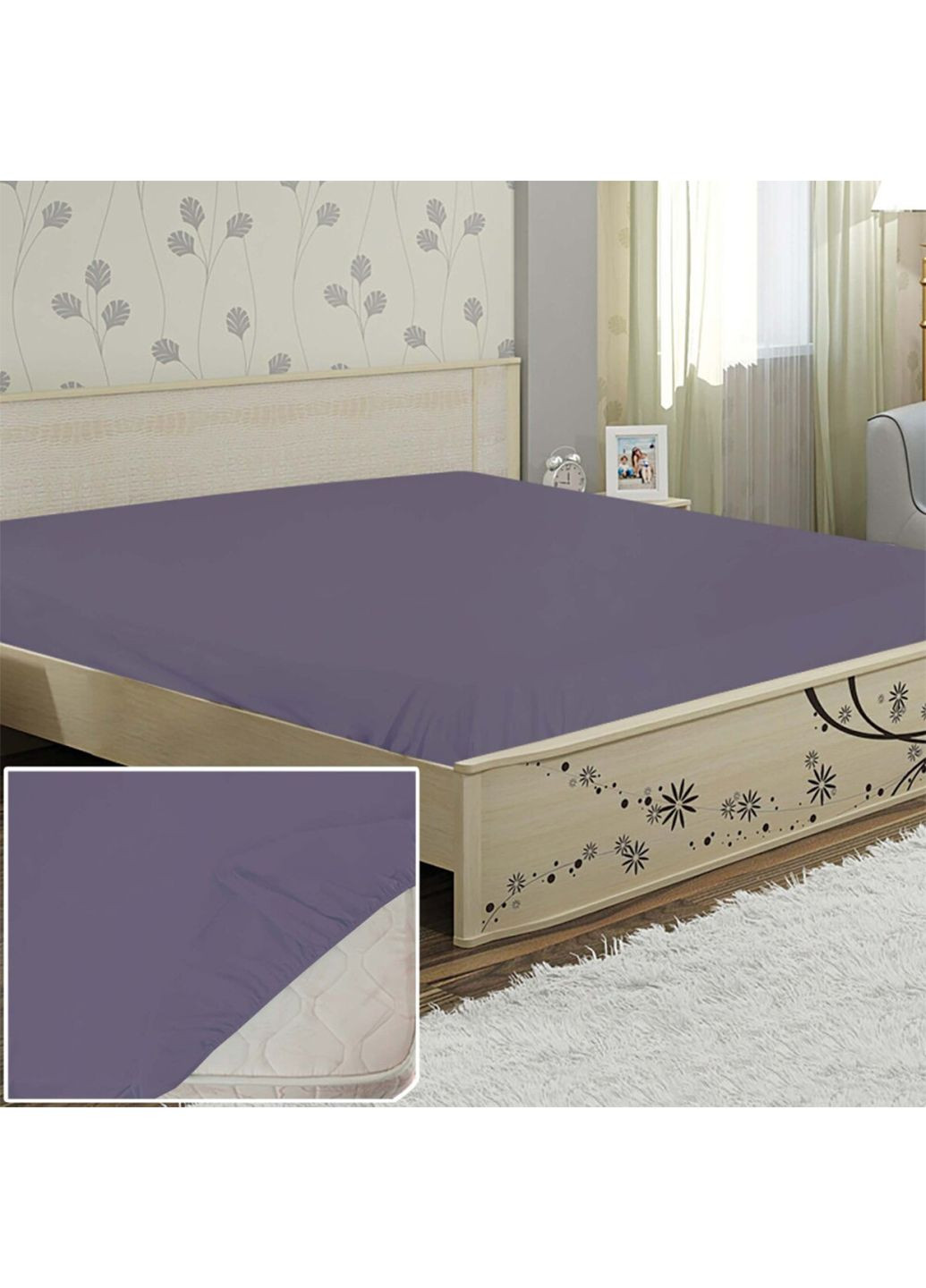 Простирадло на резинці 200х140х20, бязь 07 (Лаванда) Ярослав (260166480)