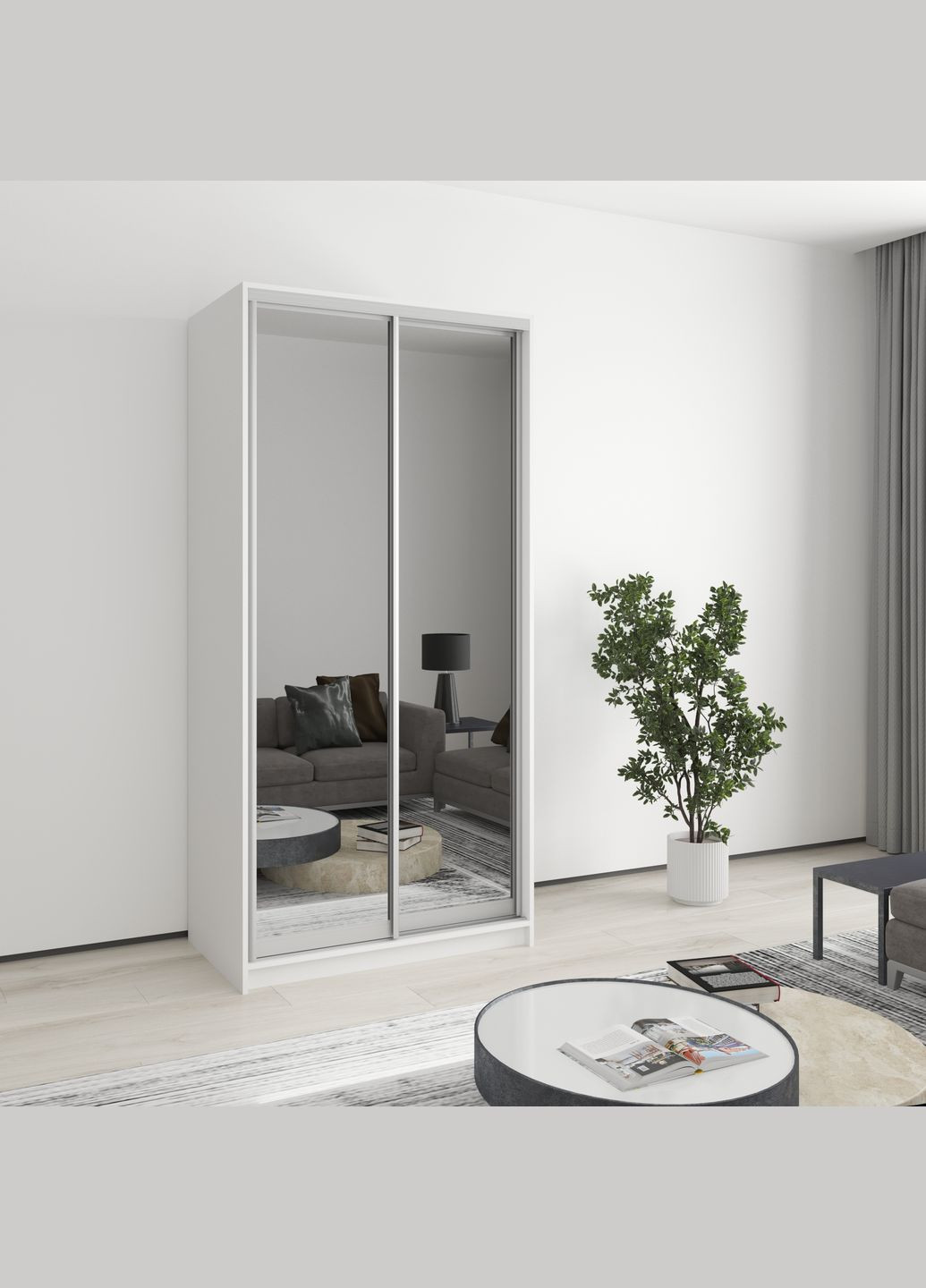 Шафа-купе дводверна Стандарт AL 2 Дзеркала 100x60x210 см Аляска білий (MBS-2513) MebelStar (362373530)