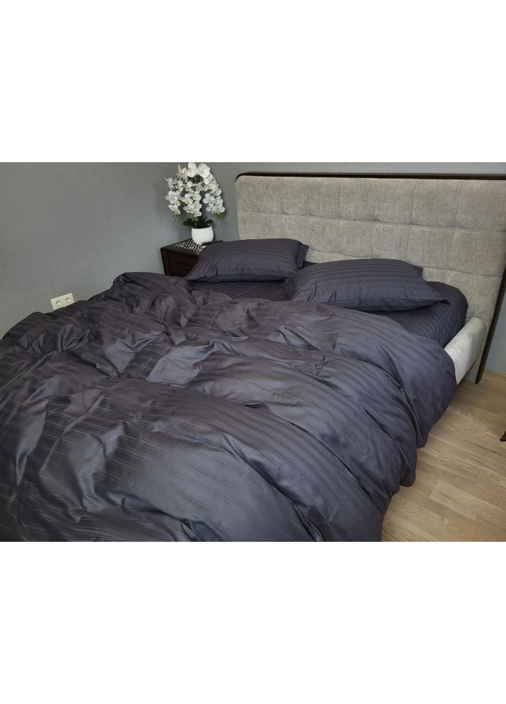 Постельное белье с резинкой Мульти страйп графит сатин, PREMIUM Семейный размер, наволочки 50/70 No Brand (363190429)