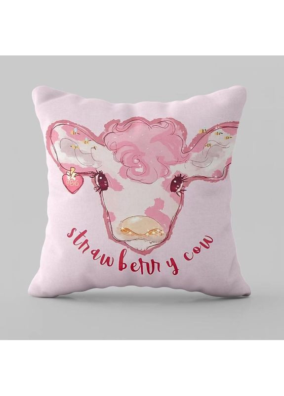 Подушка велюрова Strawberry Cow двосторонній 3D принт наволочка на блискавці 35×35 см Україна ТД (369659403)