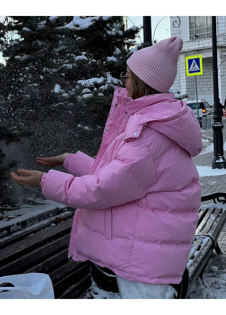 Розовая зимняя ✨женская зимняя куртка-дутик с капюшоном и боковыми фиксаторами замеры в описании✨ куртка-пальто GD/GL Модний простір