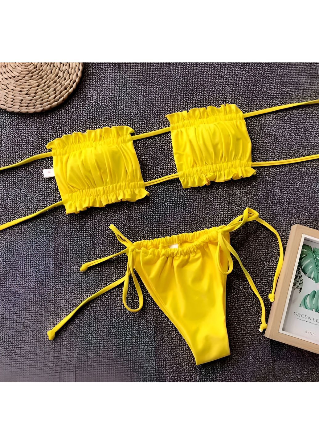 Желтый летний купальник шторки на завязках s-m жёлтый No Brand