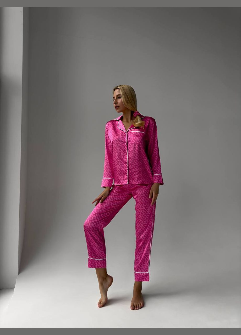 Розовая всесезон яркая пижамка из лого вс рубашка + брюки Vakko