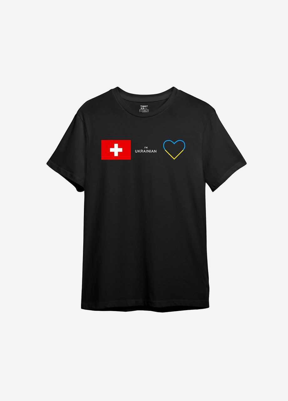 Черная всесезон футболка с принтом "швейцарiя" ТiШОТКА