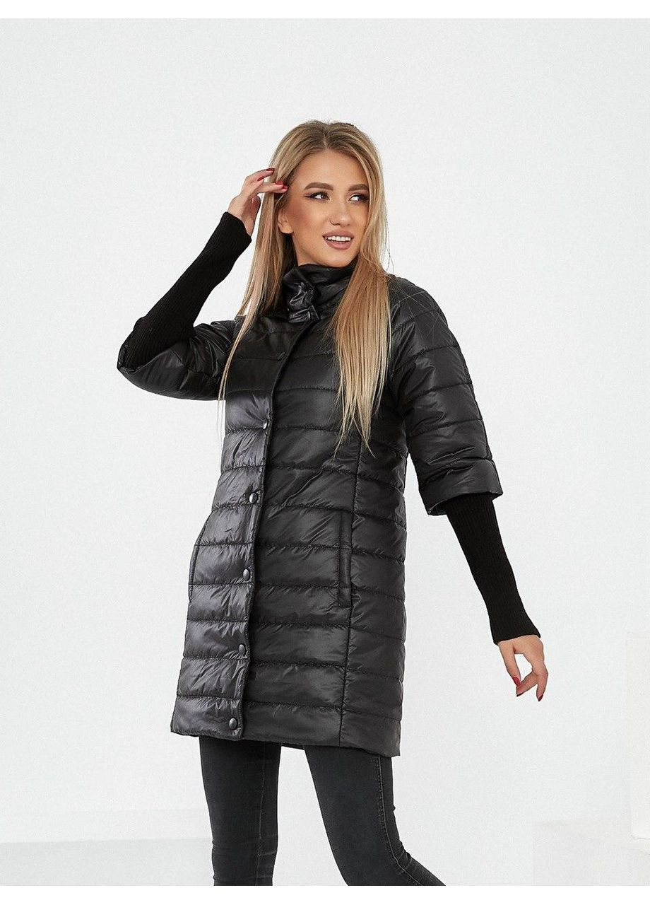 Комбинированная демисезонная длинная куртка с отстегивающимся рукавом, арт.205/2, черный KHAN