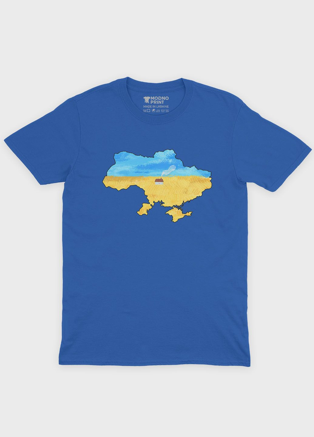 Синяя демисезонная футболка для мальчика с патриотическим принтом карта украины (ts001-1-brr-005-1-006-b) Modno