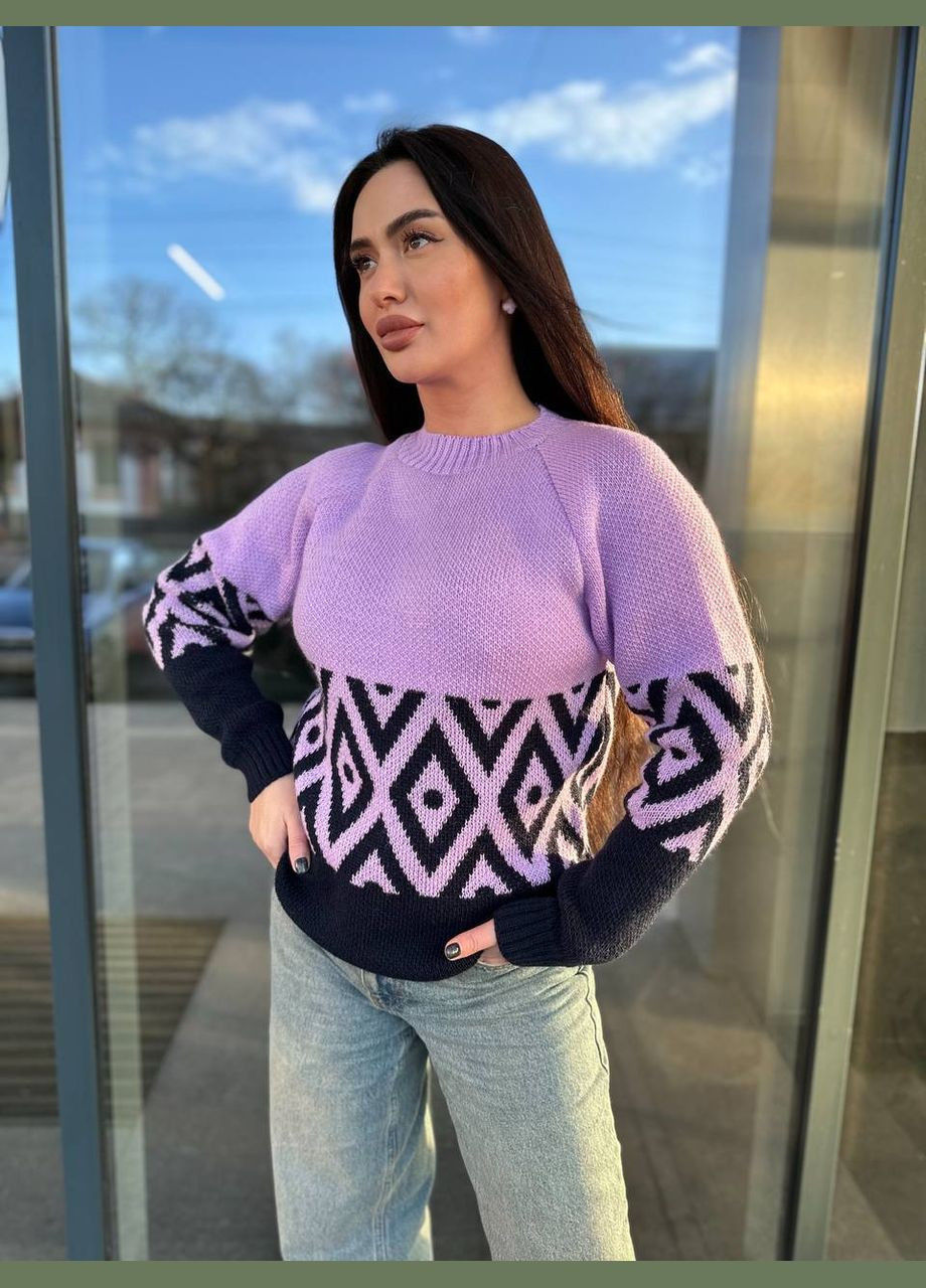 Бузковий демісезонний жіночий светр із малюнком бузкового кольору 30460 No Brand