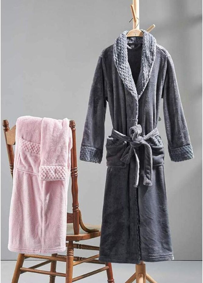 Теплый длинный халат на поясе с карманами универсальные унисекс халаты свободного кроя для домашнего отдыха мужчинам и женщинам Cindylove (349832935)