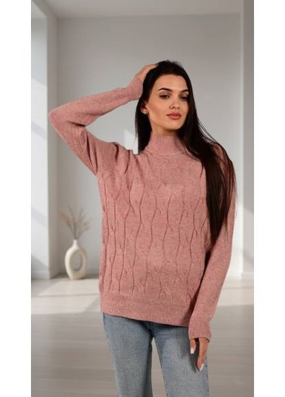Розовый демисезонный вязаный свитер с косичками, (арт. 920) No Brand