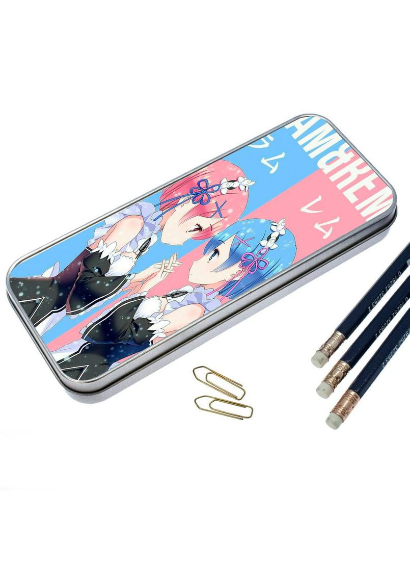 Пенал школьный для мальчика и девочки металлический Аниме Жизнь с нуля в другом мире #012 7*18 см Silver No Brand (309152242)