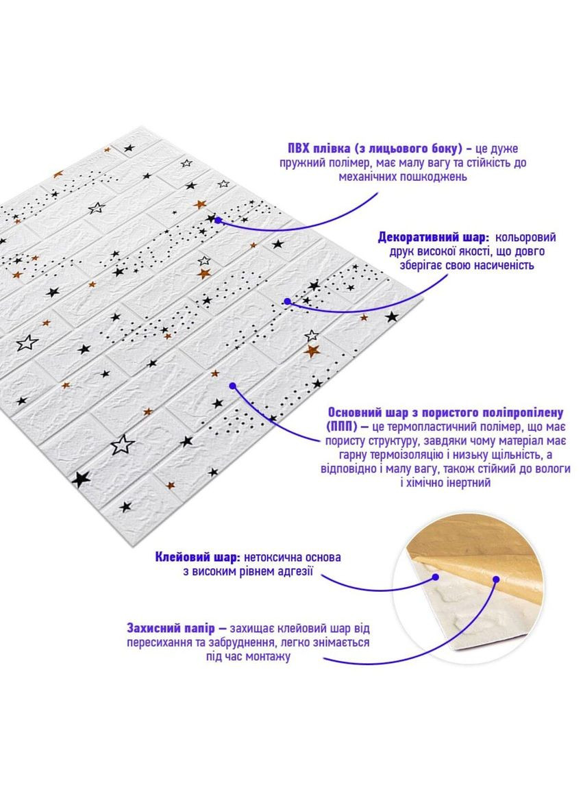 Стеновая 3D панель самоклейка кирпич Звезды 700x770x5мм (021) Sticker Wall (300241820)
