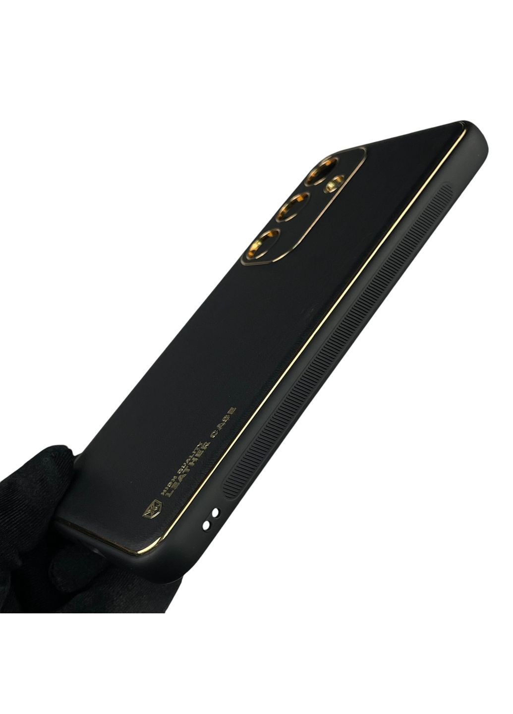 Чехол для Galaxy S24 (SM-S921B) кожаный с золотой окантовкой с защитой камеры на самсунг с24 чёрный Samsung (366022074)