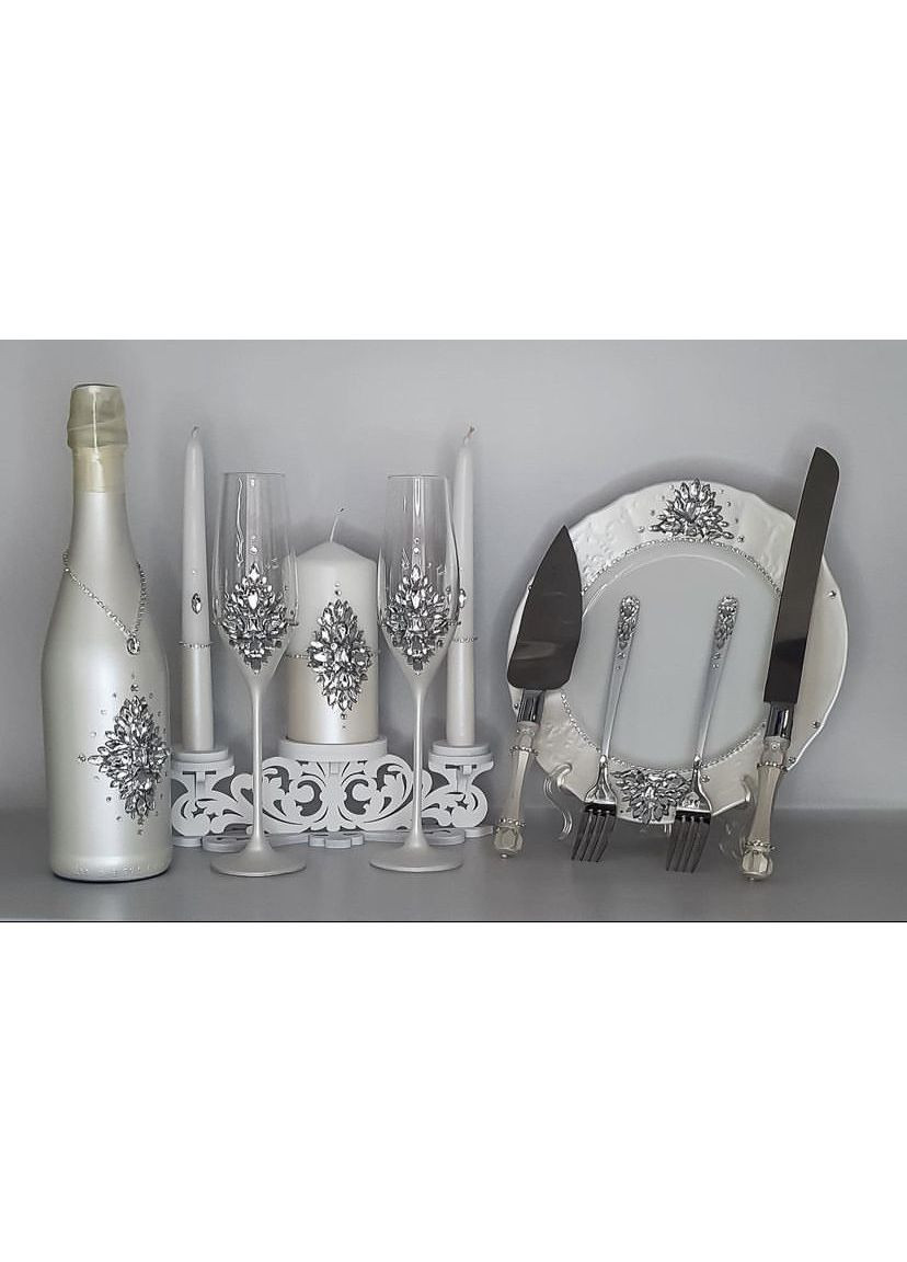 Набір весільних келихів з свічками та свічником "Стрази" No Brand (367056240)