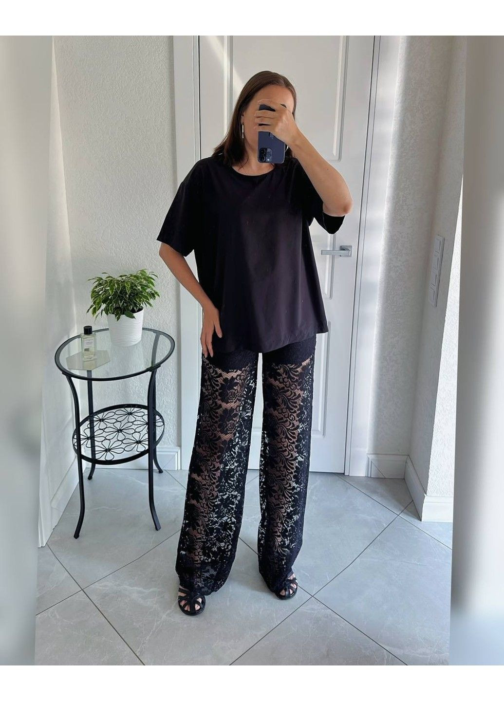 Женский костюм Софт + Гипюр Модель 941 Черный Україна (340276853)