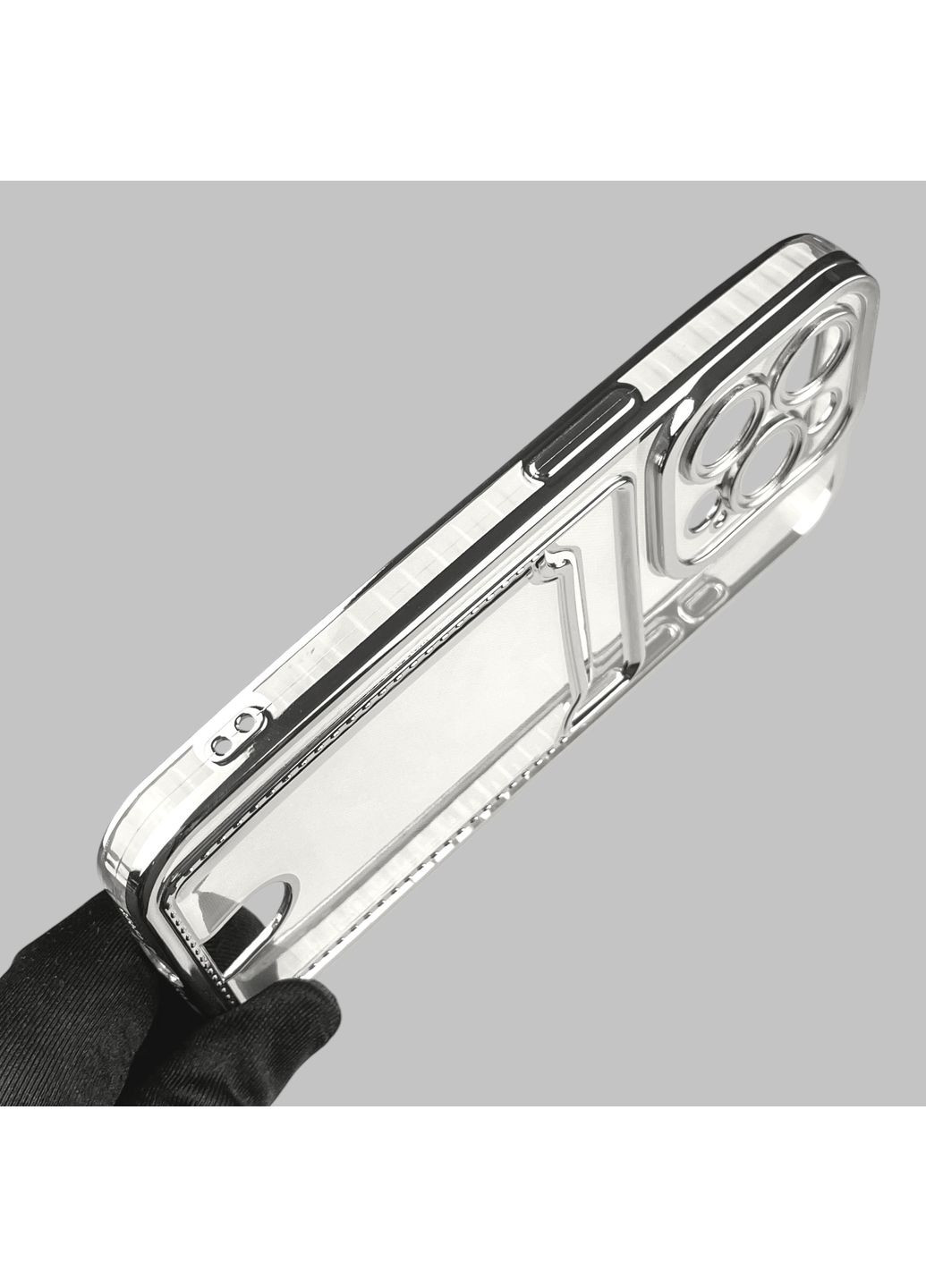 Чохол для iPhone 15 Pro зі срібною окантовкою з кишенькою для карток на айфон 15 про срібний Apple (366020605)