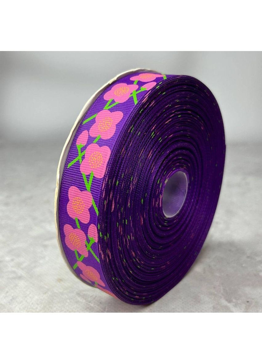 2,5 см Стрічка репсова з принтом на відріз - #742/3 фіолетовий Plus-plus (353393109)