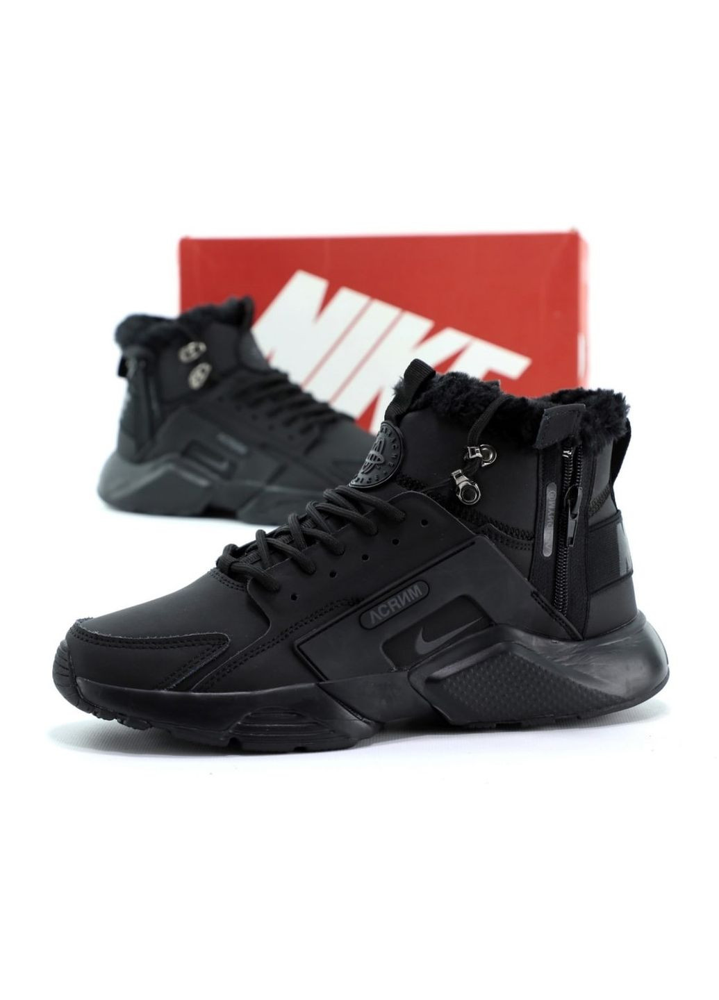 Чорні Зимовий кросівки зимові чоловічі nike huarache x acronym winter mid black fur | найк хуарачі х акронум високі чорні з хутром No Brand