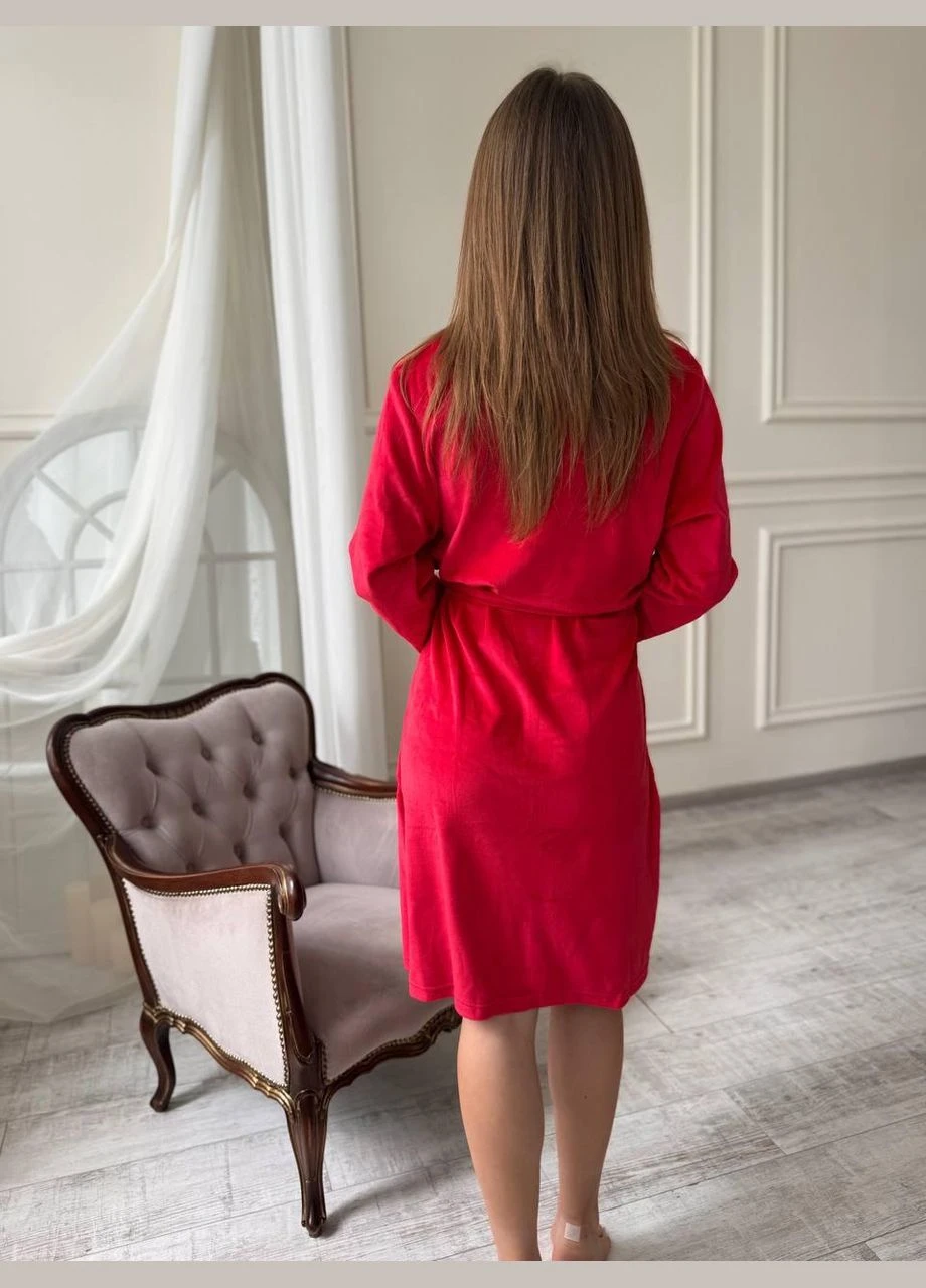Халат велюровый для женщин с запахом Красный XXL (F3102-3) No Brand (306633301)