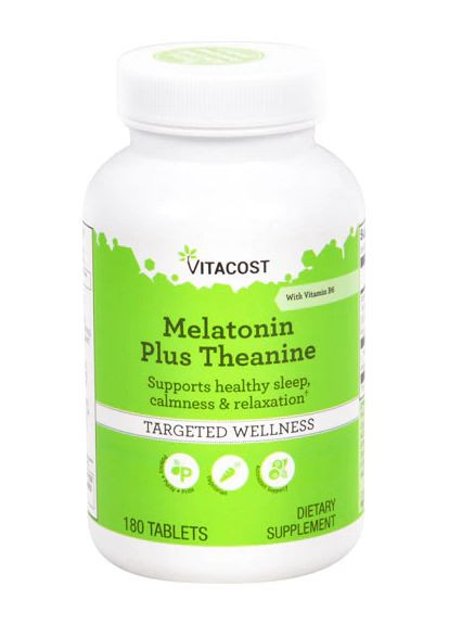 Мелатонин с теанином, Melatonin Plus Theanine, 3/25 мг, 180 таблеток Vitacost (365987726)
