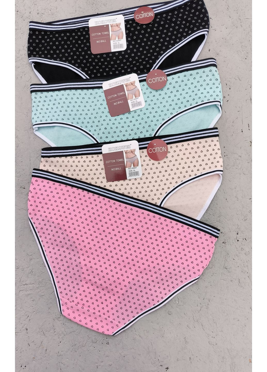 Набор 4 шт хлопковые трусики слипы в рубчик с сердечками микс цветов No Brand (373019209)