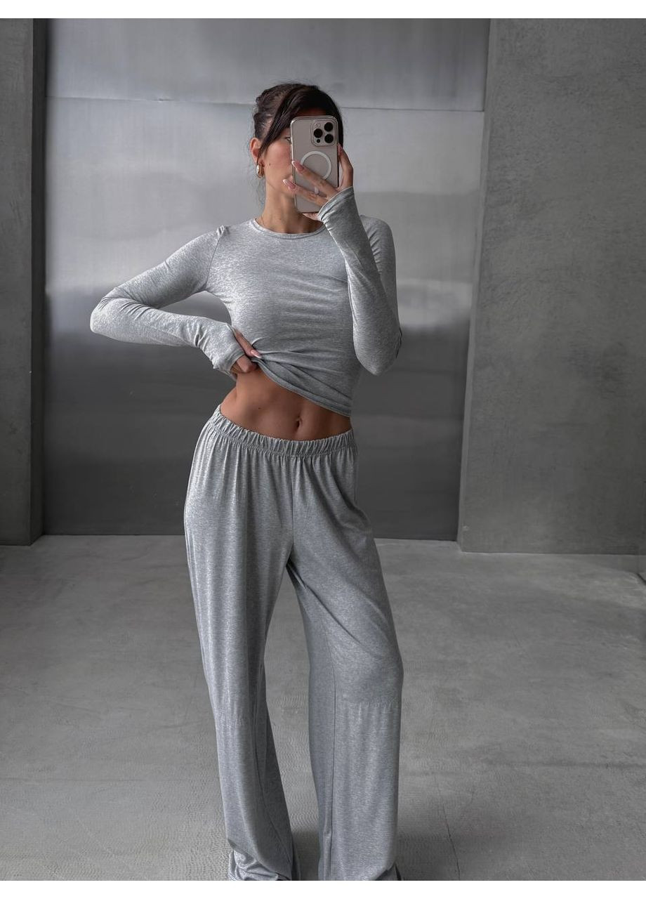 Жіночий костюм-трійка з віскози (футболка + лонгслів + палаццо) queensleep_7km 1628 (350199242)