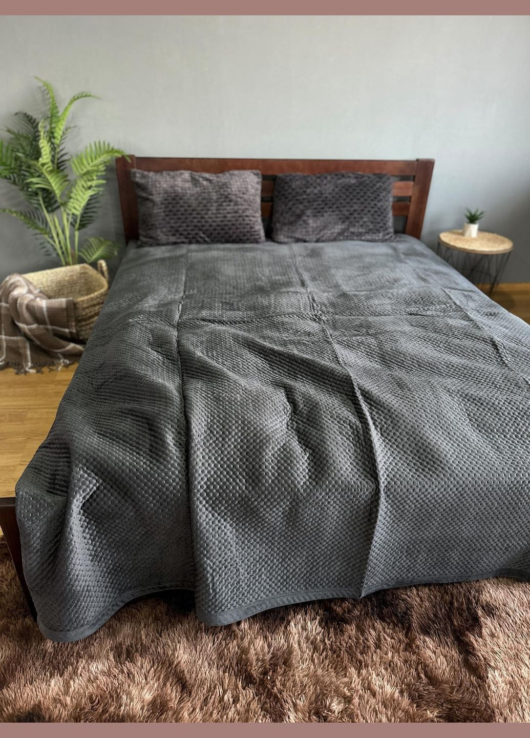 Покрывало Soty велюр евро 200х220 см Графитовое No Brand (316714560)