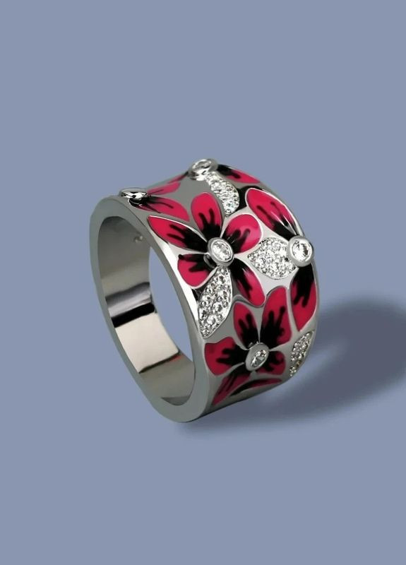 Корейское женское кольцо в виде красных цветочков покрытых эмалью размер 16.5 Fashion Jewelry (289355705)