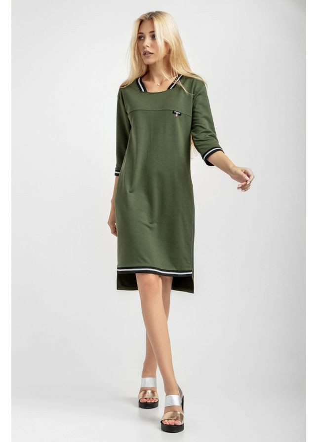Оливковое (хаки) спортивное элегантное платье трапециевидного силуэта с карманами (1743) Triko Bakh