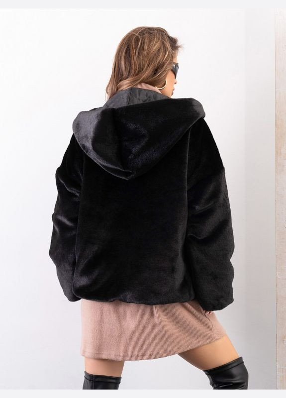 Чорна зимня чорна куртка зі штучного хутра з капюшоном ISSA PLUS