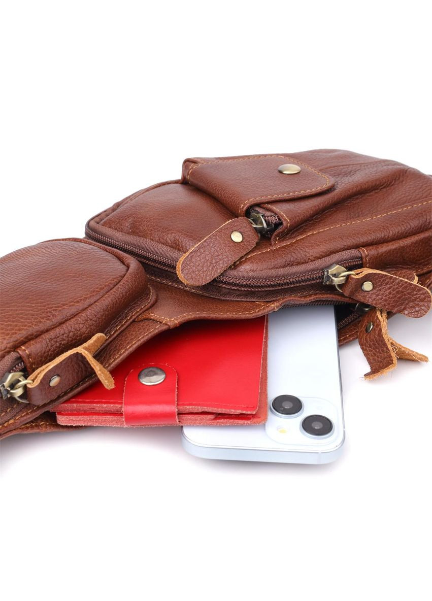 Сумка слінг через плече чоловіча шкіряна для телефону та для документів велика Коричневий 39021 Vintage (351403584)
