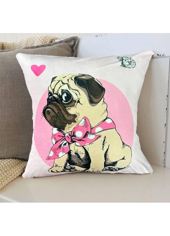 Подушка велюровая Мопсовое счастье двухсторонний 3D принт наволочка на молнии 50×50 см Україна ТД (369659593)