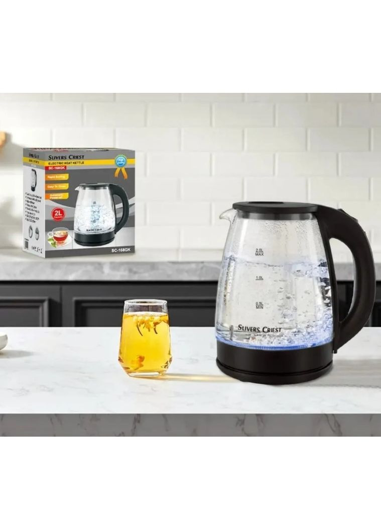 Електричний скляний чайник Slivers Criest із підсвічуванням 2 л Чорний (2104618751) No Brand (367056644)