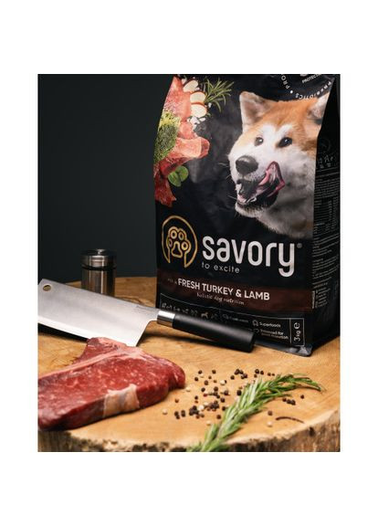 Сухой корм Large для собак больших пород, со свежим ягненком и индейкой, 3 кг Savory (322874663)