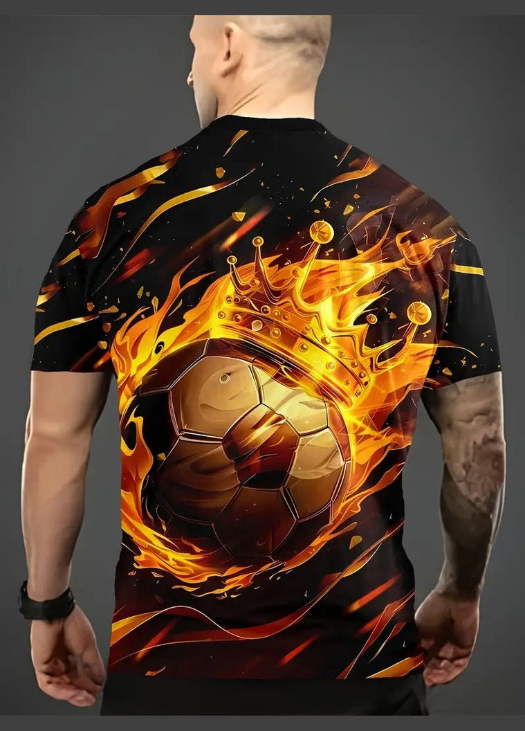 Черная футболка мужская 3d принт огненный мяч с короной король футбола термо дышащая летняя m 50 No Brand